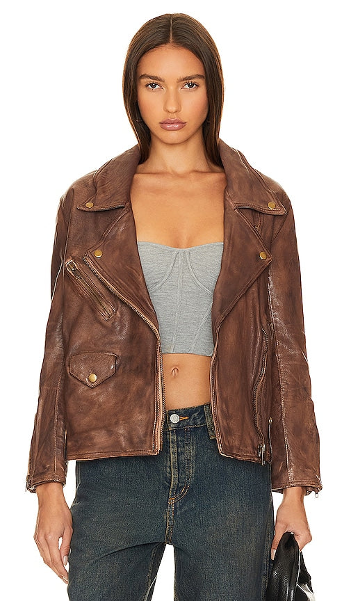 Free People Jealousy Leather Moto Jacket in Brown - Free People - Jealousy - Veste de moto en cuir - Marron - Free People Jealousy 棕色机车皮夹克 - Free People Jealousy Leder-Motorradjacke in Braun - Free People Jealousy 가죽 모토 자켓 브라운 색상 - Giacca da moto in pelle Free People Jealousy in marrone