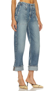 Free People Major Leagues Mid Rise Cuffed Jean in Denim-Medium