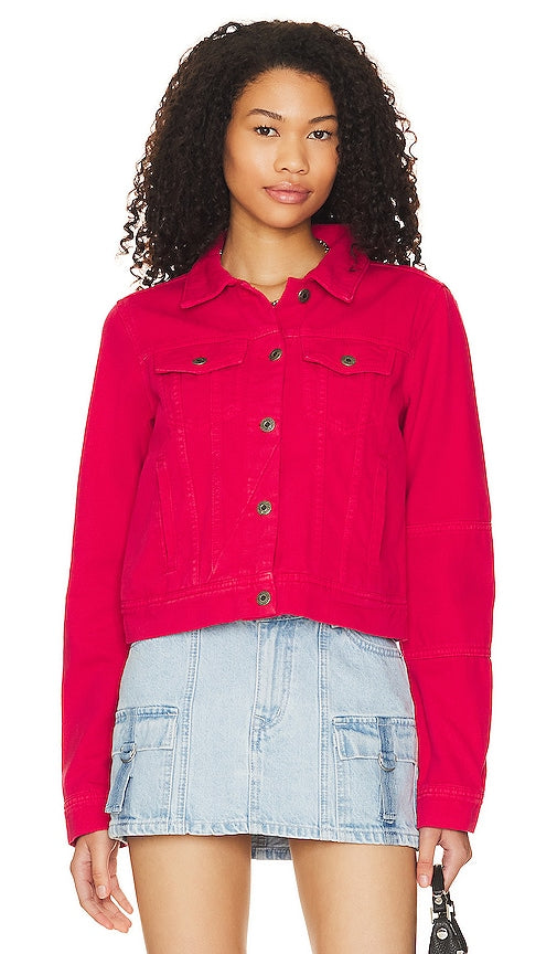 Free People Rumors Denim Jacket in Red