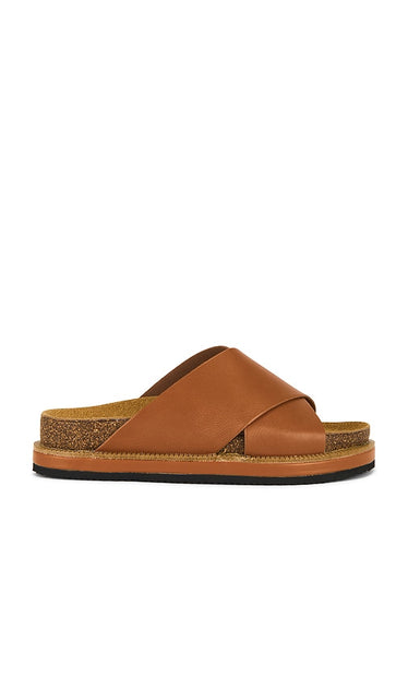 Free People Sidelines Footbed Sandal in Brown | Cognac Flat Sandals for Women