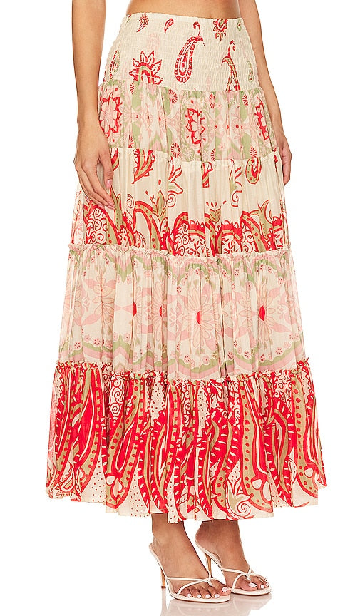 Free People Super Thrills Maxi Skirt in Red