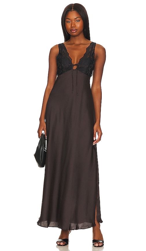 Free People x Intimately FP Country Side Maxi Slip In Hot Fudge in Chocolate
