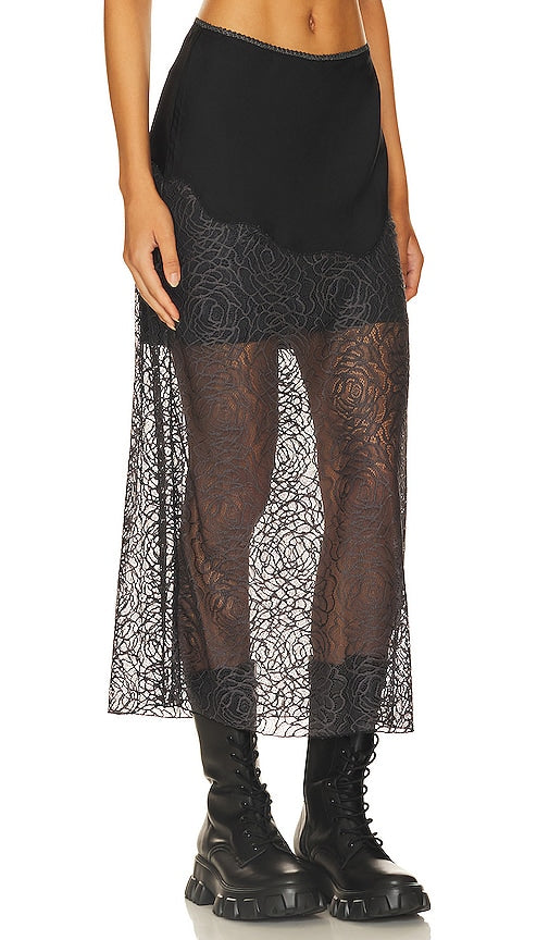 Free People x Intimately FP Gemini Moon Half Slip Skirt in in Black