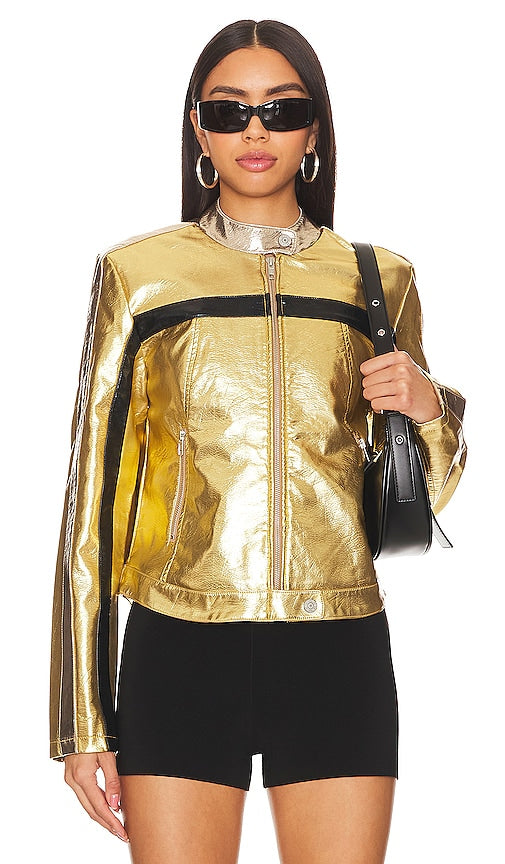 Free People x REVOLVE x We The Free FAST LANE METALLIC Faux Leather Jacket in Metallic Gold