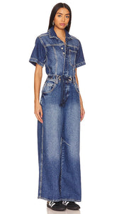 Free People x We The Free Edison Wide Leg Coverall in Blue