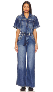 Free People x We The Free Edison Wide Leg Coverall in Blue - Free People x We The Free Edison - Combinaison à jambe large - Bleu - Free People x We The Free Edison 蓝色阔腿连体衣 - Free People x We The Free Edison Overall mit weitem Bein in Blau - Free People x We The Free Edison 와이드 레그 커버올 블루 색상 - Free People x We La tuta a gamba larga Free Edison in blu