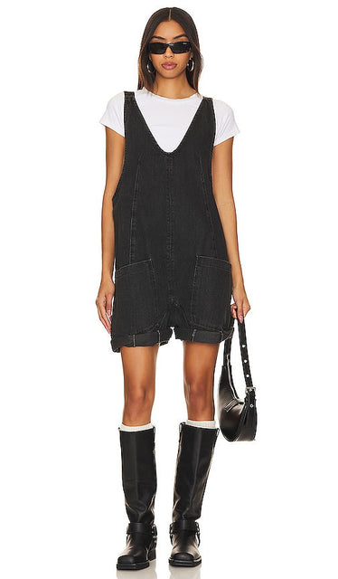 Free People x We The Free High Roller Shortall in Black - Free People x We The Free High Roller - Short - Noir - Free People x We The Free High Roller 黑色短裤 - Free People x We The Free High Roller Shortall in Schwarz - Free People x We The Free 하이 롤러 쇼트올 블랙 색상 - Free People x We La tuta Free High Roller in nero
