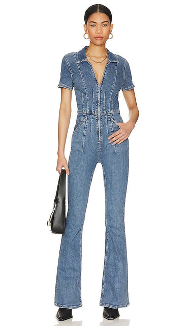 Free People x We The Free Jayde Flare Jumpsuit in Blue - Free People x We The Free - Jayde - Combinaison évasée - Bleu - Free People x We The Free Jayde 蓝色喇叭连身裤 - Free People x We The Free Jayde Flare Jumpsuit in Blau - Free People x We The Free 제이드 플레어 점프수트 - Free People x We La tuta Free Jayde Flare in blu