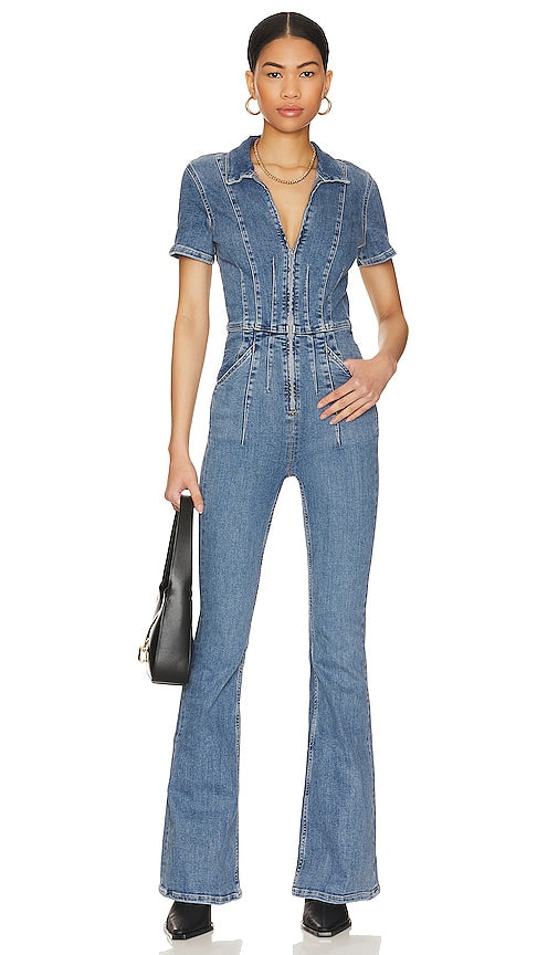 Free People x We The Free Jayde Flare Jumpsuit in Blue - Free People x We The Free - Jayde - Combinaison évasée - Bleu - Free People x We The Free Jayde 蓝色喇叭连身裤 - Free People x We The Free Jayde Flare Jumpsuit in Blau - Free People x We The Free 제이드 플레어 점프수트 - Free People x We La tuta Free Jayde Flare in blu