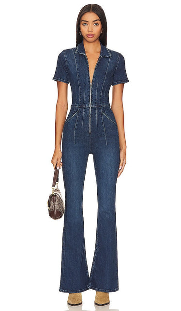 Free People x We The Free Jayde Flare Jumpsuit in Denim-Dark - Free People x We The Free - Combinaison évasée Jayde en denim foncé - Free People x We The Free Jayde Flare 牛仔深色连身裤 - Free People x We The Free Jayde Flare Jumpsuit in Denim-Dunkel - Free People x We The Free 제이드 플레어 점프수트 - Free People x We La tuta Free Jayde Flare in denim-scuro