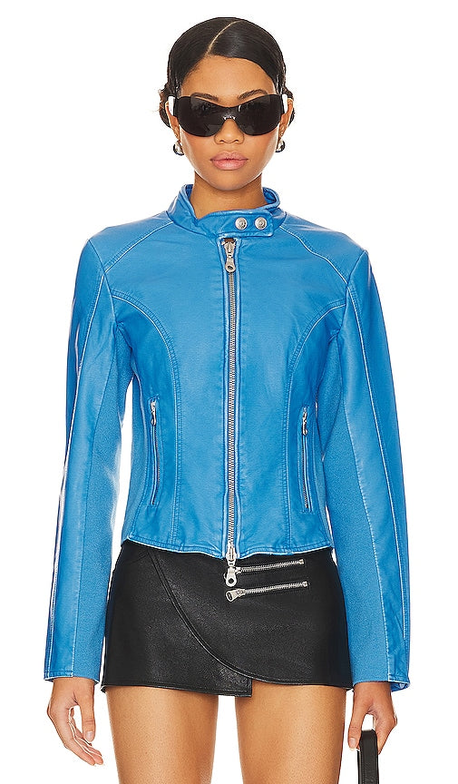 Free People x We The Free Max Faux Moto Jacket in Blue