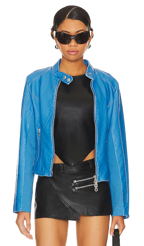 Free People x We The Free Max Faux Moto Jacket in Blue - Free People x We The Free Max - Veste de moto imitation - Bleu - Free People x We The Free Max 蓝色仿机车夹克 - Free People x We The Free Max Faux Moto Jacke in Blau - Free People x We The Free Max Faux 모토 재킷 블루 색상 - Free People x We La giacca da moto finta Free Max in blu