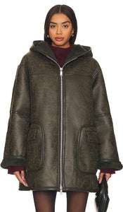 Free People x We The Free Miller Faux Leather Jacket In Forest Combo in Dark Green