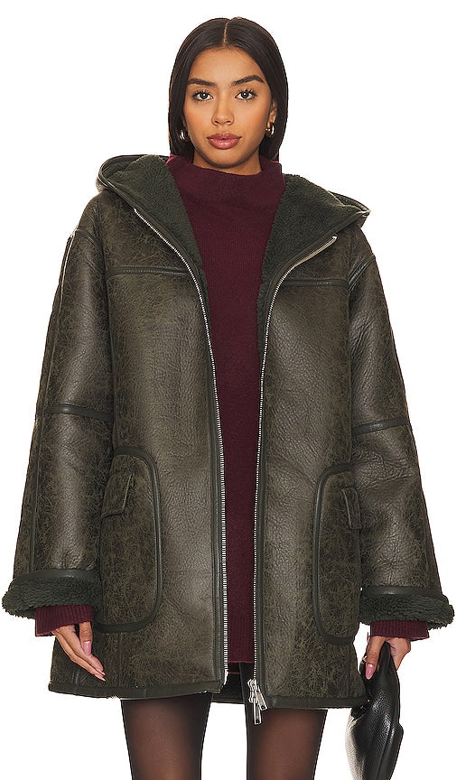 Free People x We The Free Miller Faux Leather Jacket In Forest Combo in Dark Green - Free People x We The Free Miller - Veste en similicuir style forêt - Vert foncé - Free People x We The Free Miller 森林组合人造皮夹克 深绿色 - Free People x We The Free Miller Kunstlederjacke in der Waldkombination in Dunkelgrün - Free People x We The Free Miller 인조 가죽 재킷 인 포레스트 콤보 다크 그린 색상 - Free People x We La giacca in ecopelle Free Miller in combinazione foresta in verde scuro