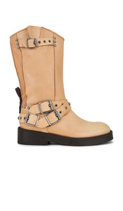 Free People x We the Free Janey Engineer Boot in Beige | Marzipan Moto Boots for Women