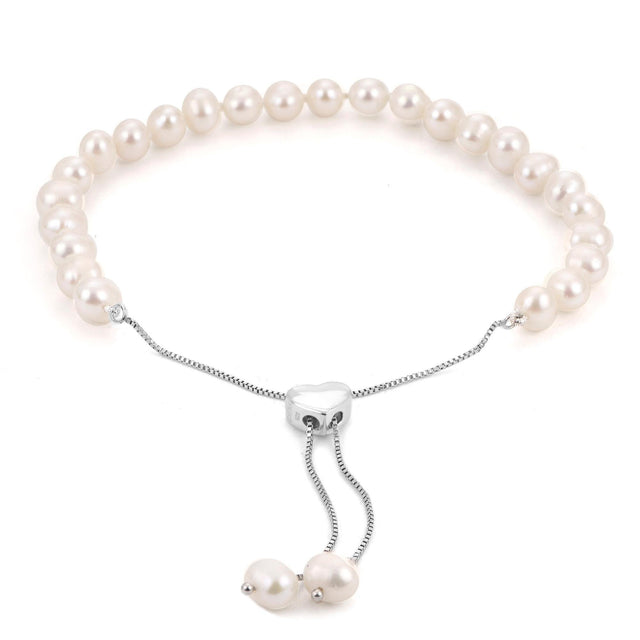 Freshwater Cultured Pearl Heart Clasp Adjustable Bolo Bracelet