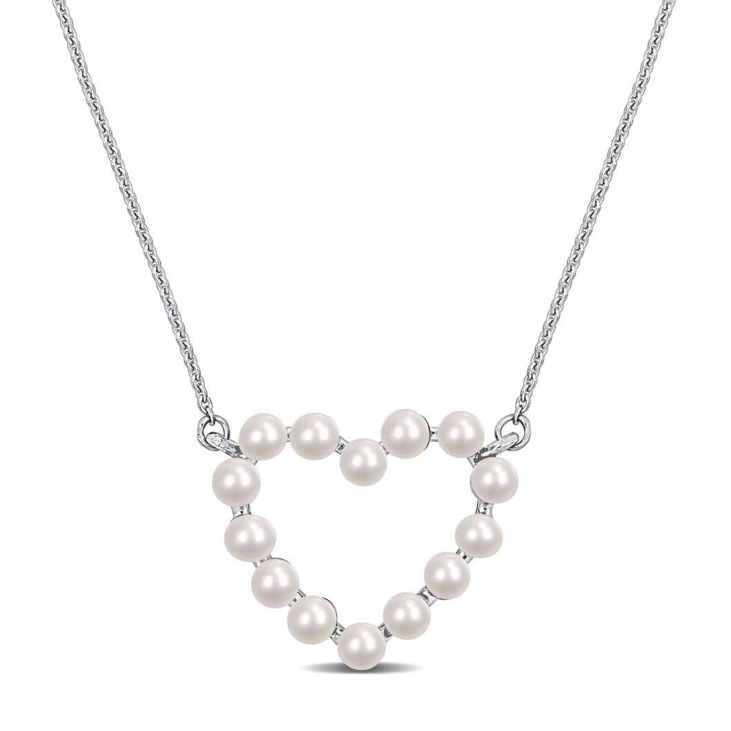 Freshwater Cultured Pearl Heart White Gold Pendant Necklace