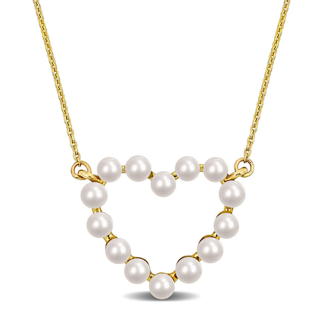 Freshwater Cultured Pearl Heart Yellow Gold Pendant Necklace