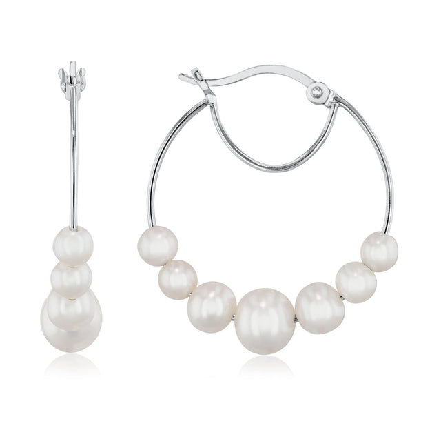Freshwater Cultured Pearl Sterling Silver Hoop Earrings | 22mm
