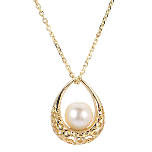 Freshwater Cultured Pearl Teardrop Shaped Gold-Plated Pendant Necklace