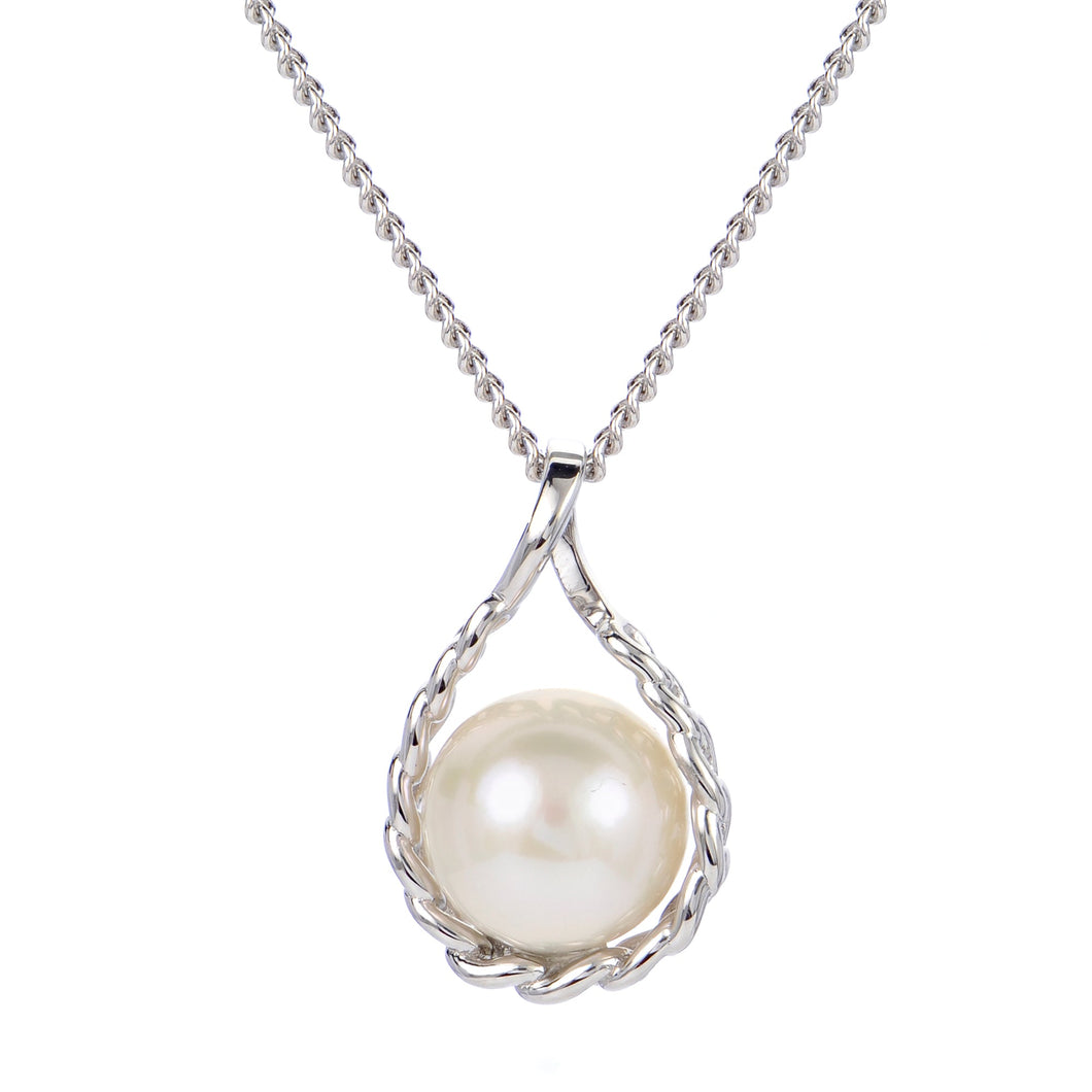 Freshwater Cultured Pearl Teardrop Shaped Sterling Silver Pendant Necklace