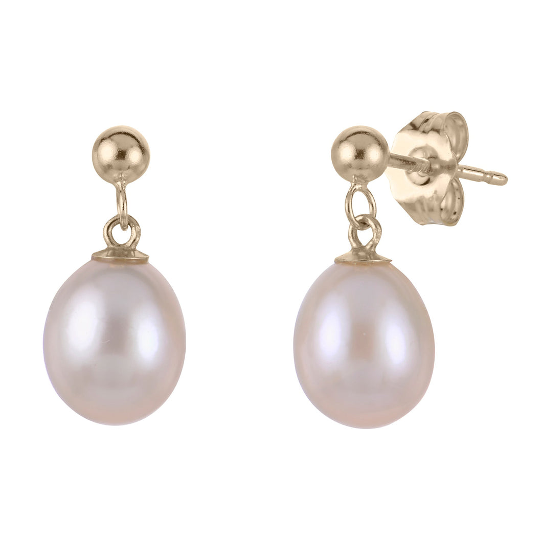 Freshwater Cultured Pearl Yellow Gold Drop Earrings