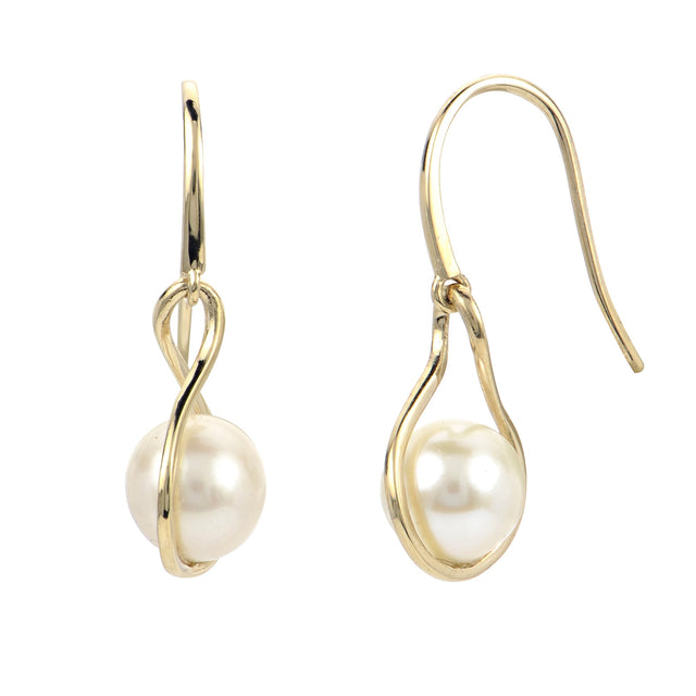 Freshwater Cultured Pearl Yellow Gold Twist Drop Earrings