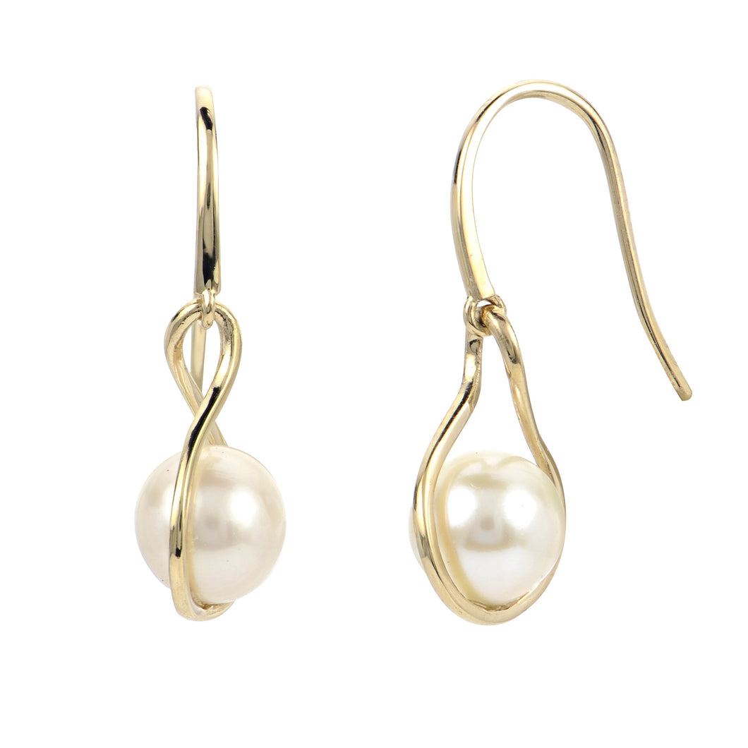 Freshwater Cultured Pearl Yellow Gold Twist Drop Earrings