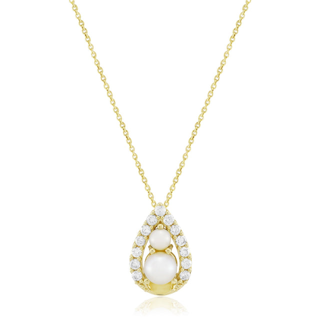 Freshwater Cultured Pearl and 1/4ctw Diamond Pear Frame Yellow Gold Pendant Necklace
