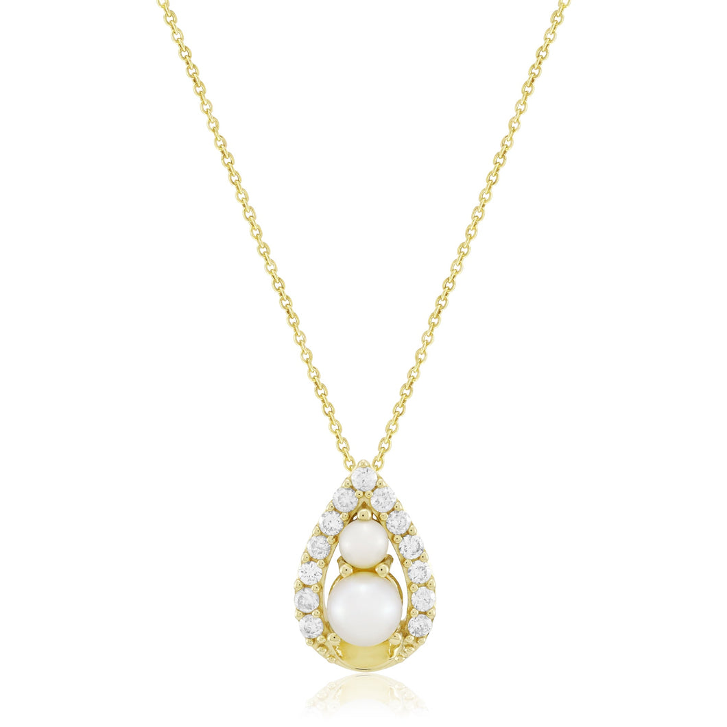 Freshwater Cultured Pearl and 1/4ctw Diamond Pear Frame Yellow Gold Pendant Necklace