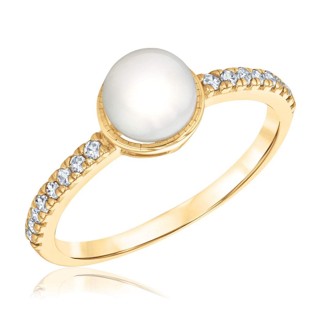 Freshwater Cultured Pearl and 1/6ctw Diamond Yellow Gold Ring