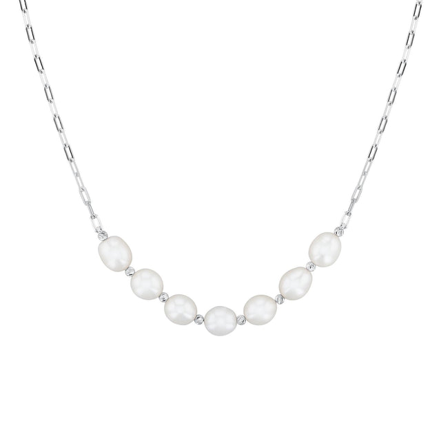 Freshwater Cultured Pearl and Brilliance Bead Sterling Silver Necklace