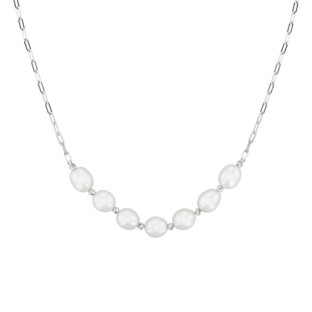Freshwater Cultured Pearl and Brilliance Bead Sterling Silver Necklace