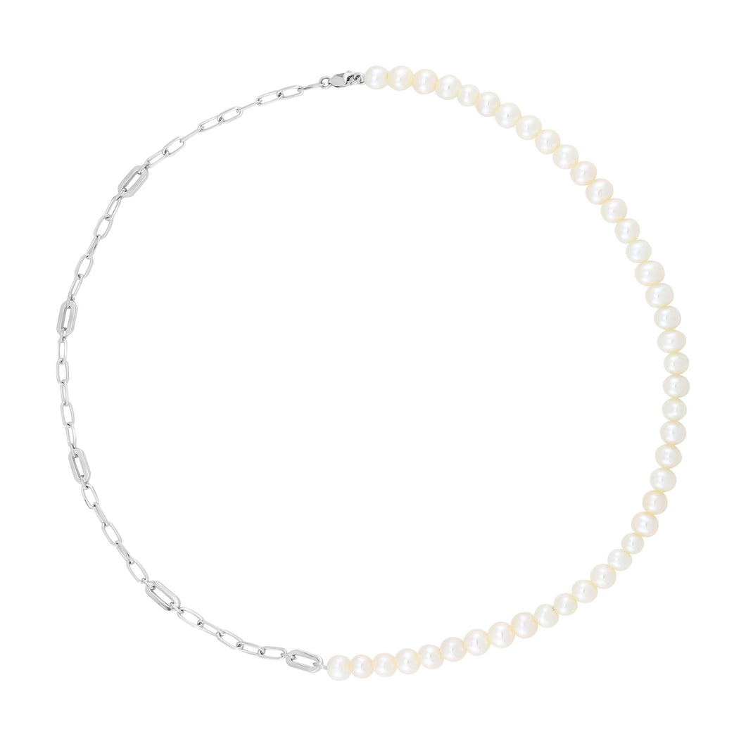Freshwater Cultured Pearl and Sterling Silver Paperclip Chain Necklace