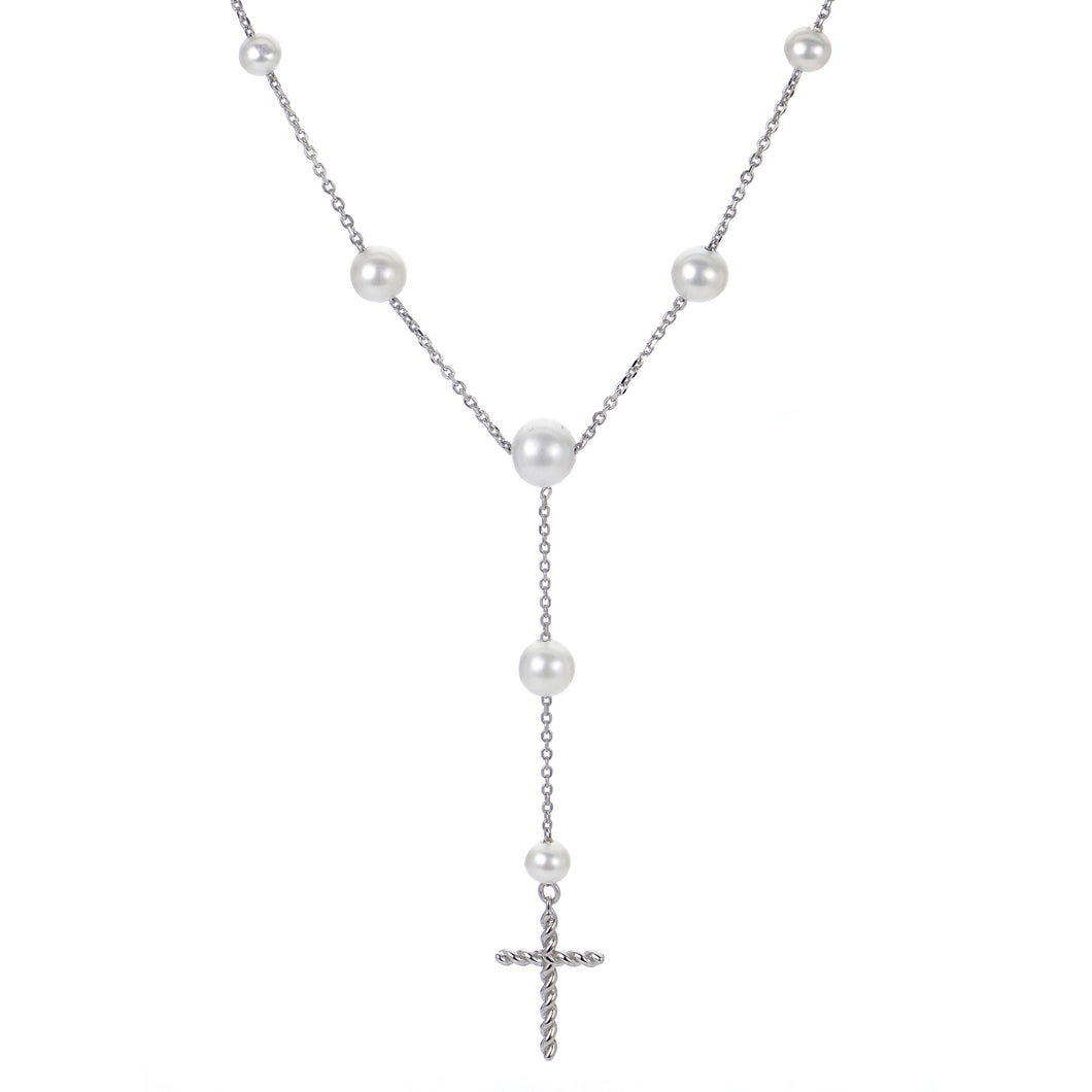Freshwater Cultured Pearl and Twisted Cross Sterling Silver Y Necklace