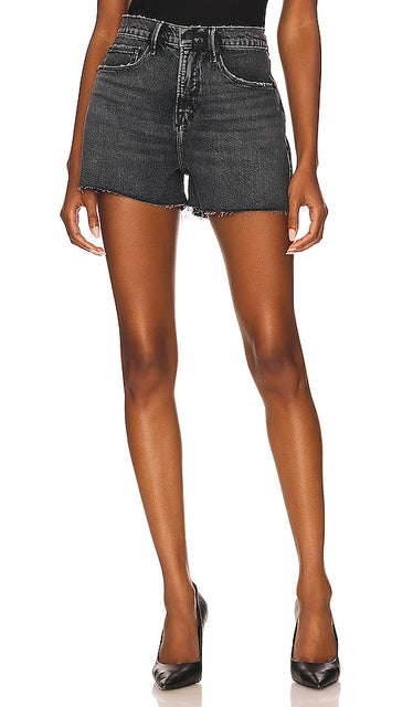 Good American Good '90s Shorts With Step Hem in Black - Good American Good - Short style années 90 avec ourlet asymétrique - Noir - Good American Good 90 年代黑色阶梯式下摆短裤 - Good American Good 90er-Shorts mit Stufensaum in Schwarz - Good American Good '90s 반바지 블랙 컬러 - Buoni pantaloncini americani degli anni '90 con orlo a gradino in nero