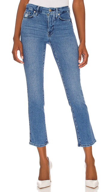 Good American Good Straight With Split Back Pockets in Blue - Good American Good Straight avec poches arrière fendues en bleu - Good American Good 直筒，后袋分体，蓝色 - Good American Good Straight mit geteilten Gesäßtaschen in Blau - Good American Good 스트레이트, 뒷면 스플릿 포켓 블루 색상 - Buon americano Buono dritto con tasche posteriori divise in blu