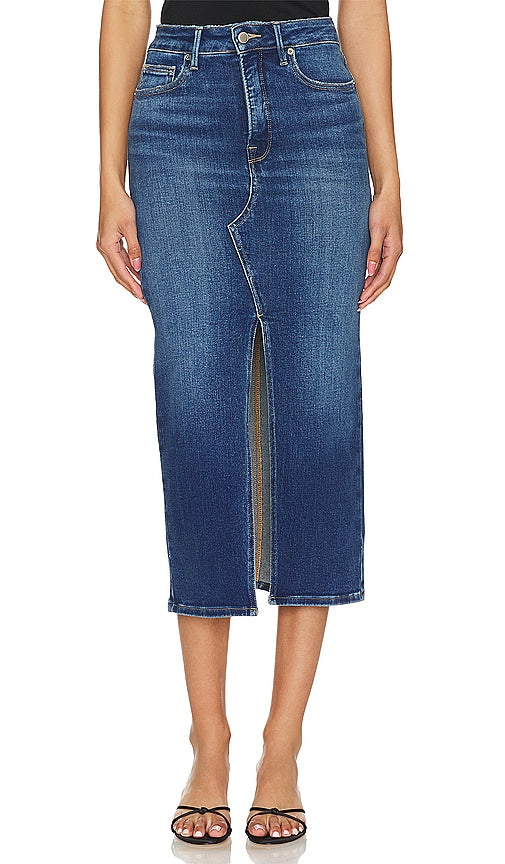 Good American Slit Front Midi Skirt in Blue