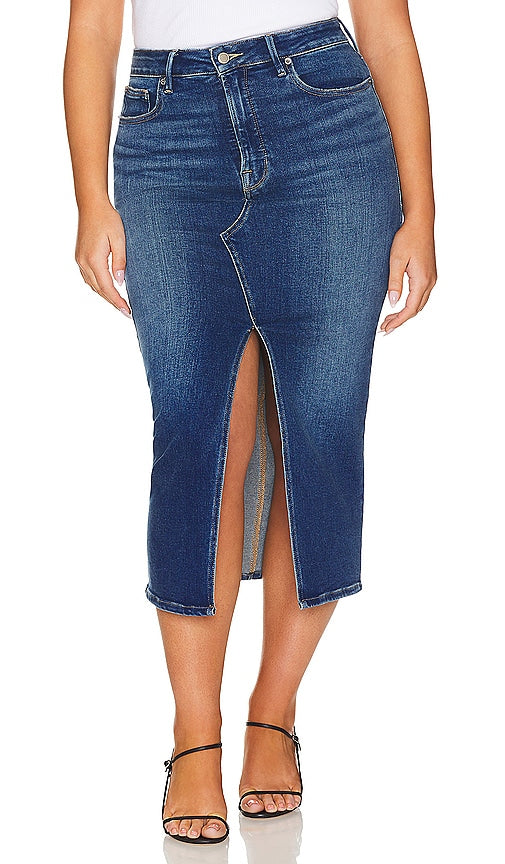 Good American Slit Front Midi Skirt in Blue