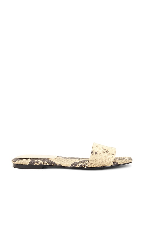 Good American Embellished Flat in Cream | Python Snake Print Slides for Women