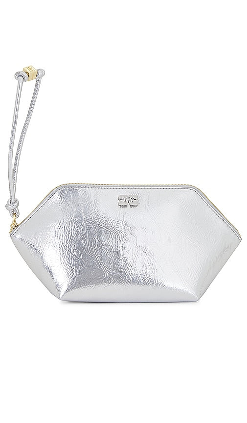 Ganni Bou Zipped Clutch in Metallic Silver