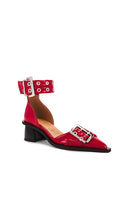 Ganni Feminine Buckle Open Cut Pump in Red
