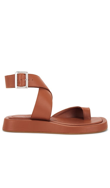 GIA BORGHINI x REVOLVE Roxanne Sandal in Brown | Brown Flat Sandals for Women