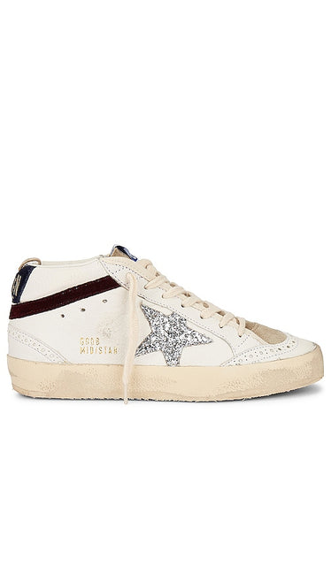 Golden Goose Mid Star Sneaker in White | White  Silver  Wine  & Medieval Blue Lifestyle Sneakers for Women