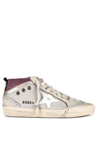 Golden Goose Mid Star Sneaker in Beige | Silver  Violet  White  White Ecru  & Pla Lifestyle Sneakers for Women