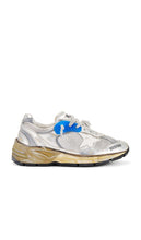 Golden Goose Running Dad Sneaker in Metallic Silver | Silver & White Running Sneakers for Women