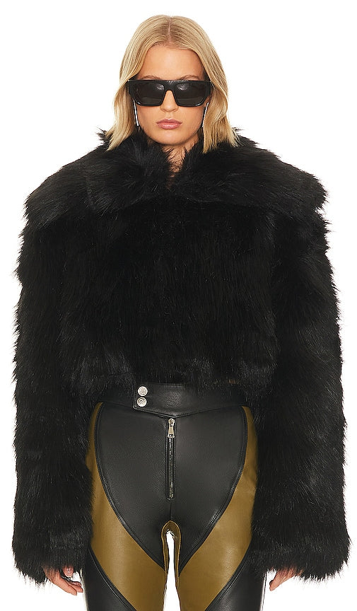 GIUSEPPE DI MORABITO Big Collar Faux Fur Coat in Black