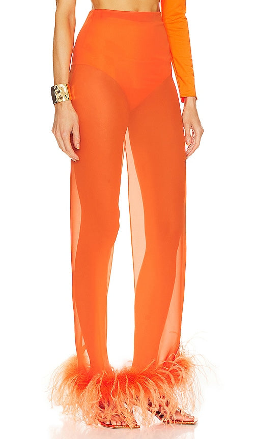 GIUSEPPE DI MORABITO Feathers Maxi Skirt in Orange