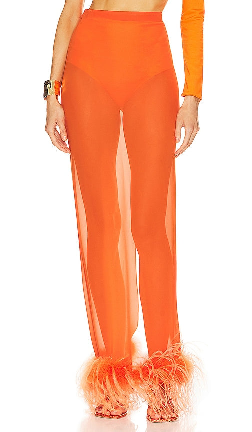 GIUSEPPE DI MORABITO Feathers Maxi Skirt in Orange - GIUSEPPE DI MORABITO Jupe longue à plumes en orange - GIUSEPPE DI MORABITO 橙色羽毛长裙 - GIUSEPPE DI MORABITO Maxirock mit Federn in Orange - GIUSEPPE DI MORABITO 페더 맥시 스커트 - GIUSEPPE DI MORABITO Gonna lunga con piume in arancione