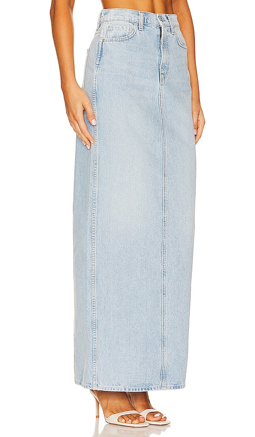 GRLFRND Amara Pencil Skirt With Back Slit in Blue